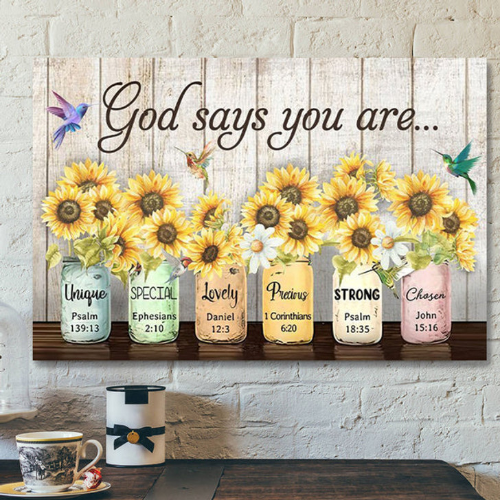 God Canvas - Bible Verse Canvas - Vase Of Sunflower Canvas - God Says You Are Unique - Scripture Canvas