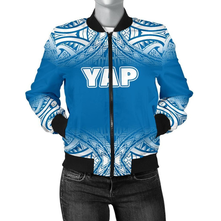 FUNSTUFFPRINTINT Yap Women’s Bomber Jacket – Fog Blue Style – BN09 3D Bomber Jacket