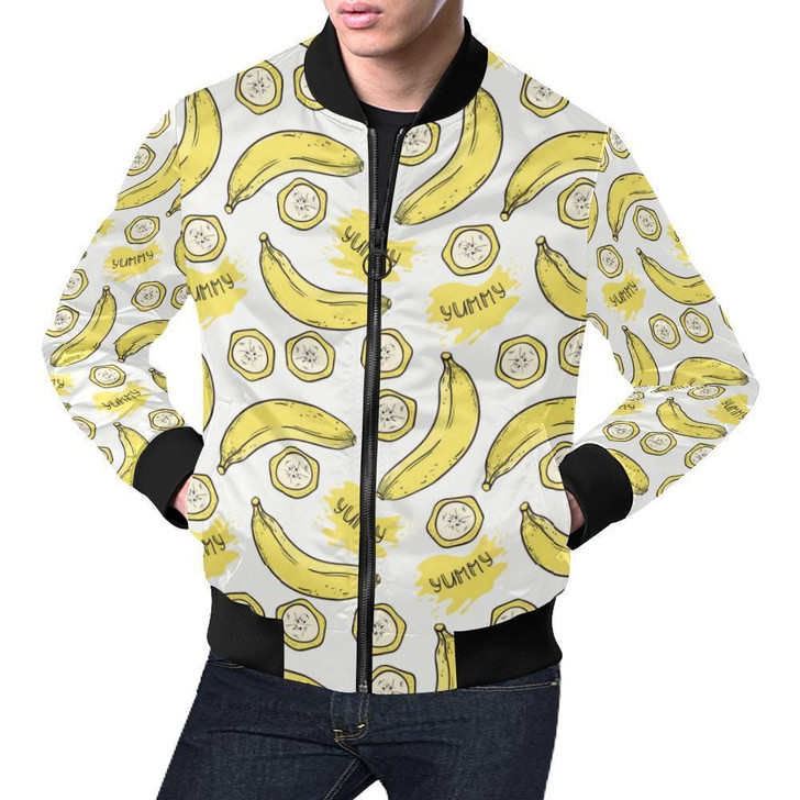 FUNSTUFFPRINTINT Yummy Banana Pattern Print Mens 3D Bomber Jacket