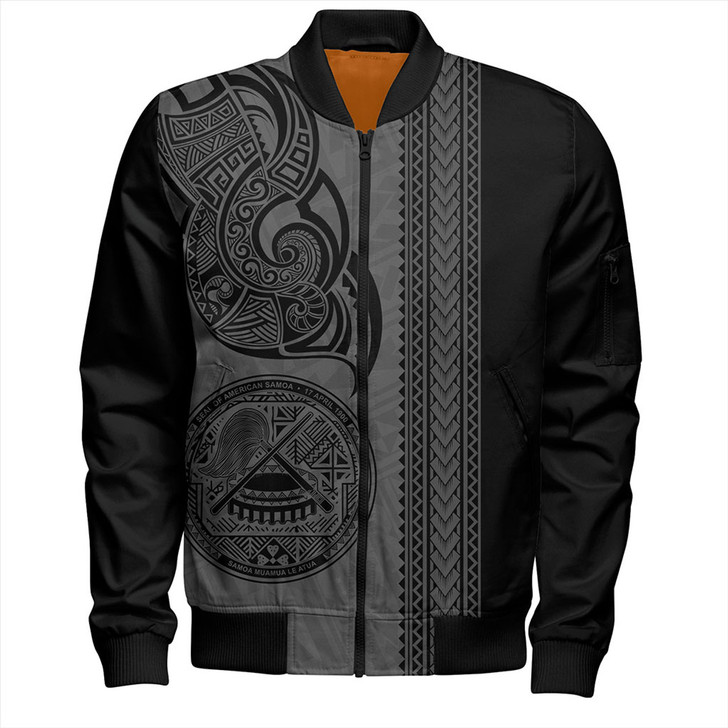 FUNSTUFFPRINTINT American Samoa Bomber Jacket Polynesia Tribal Tattoo Grey 3D Bomber Jacket