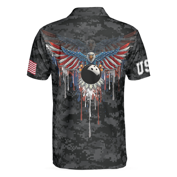 Bowling Men Polo Shirt - America Eagle Bowling, Camouflage USA Flag Men Polo Shirt - Perfect Gift For Friend, Family, Bowling Lovers