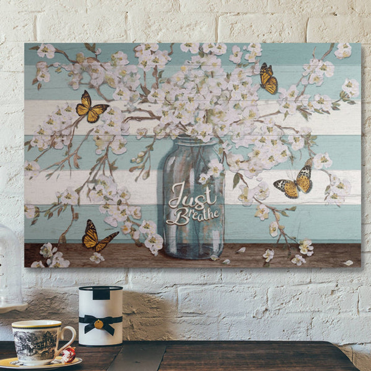 Bible Verse Wall Art Canvas - Butterfly - Just Breathe 1 Canvas