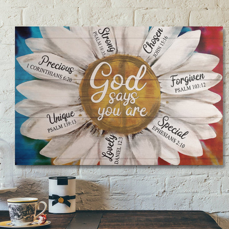 Bible Verse Wall Art Canvas - Colorful Daisy - God Says You Are Canvas