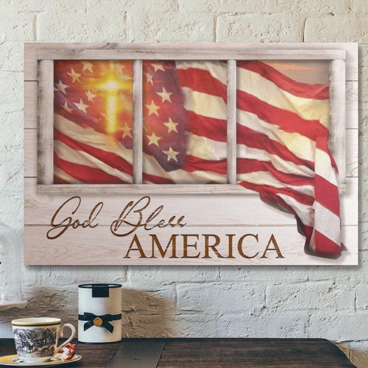 Bible Verse Wall Art Canvas - Cross Of Light - God Bless America Canvas