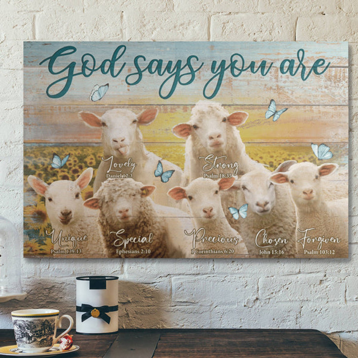 Bible Verse Wall Art Canvas - Cute Lamb - God Says You Are Canvas