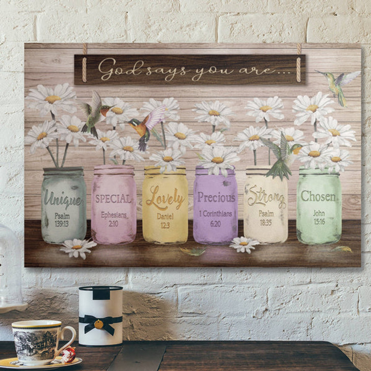 Bible Verse Wall Art Canvas - Daisy Jar Vase - God Says You Are Canvas