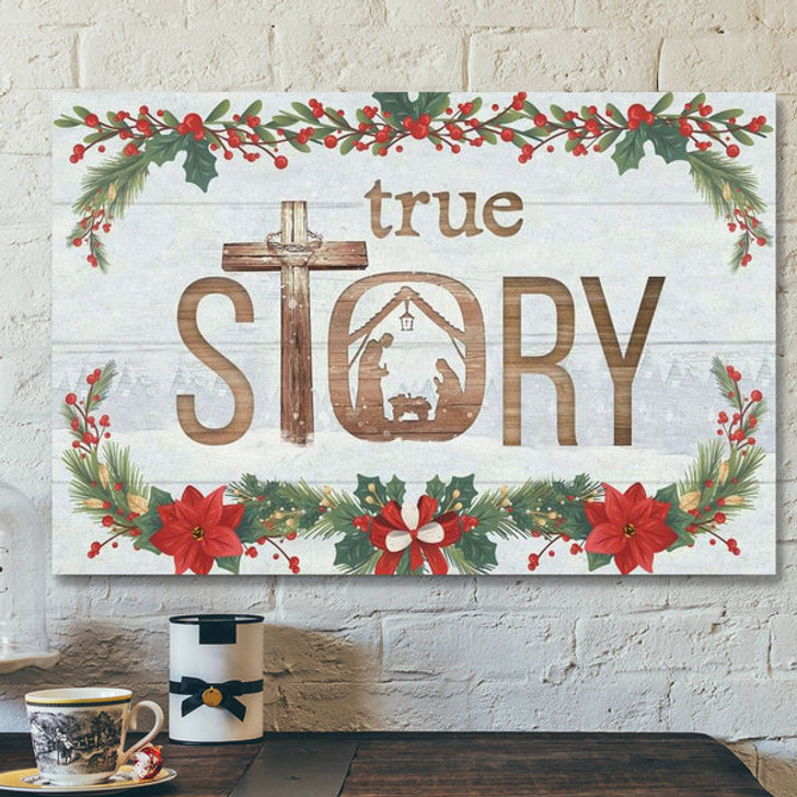 God Canvas Prints - Jesus Canvas Art - True Story Jesus Born In A Manger Christmas Wall Art Canvas