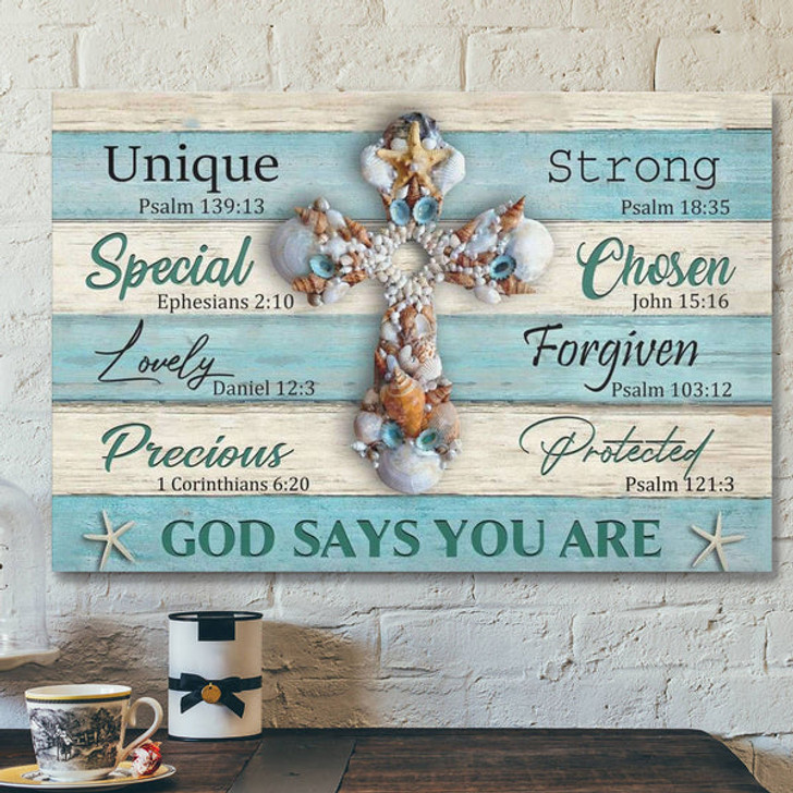 God Canvas Prints - Jesus Canvas Art - God Says You Are Seashell Cross Christian Wall Art Canvas Print