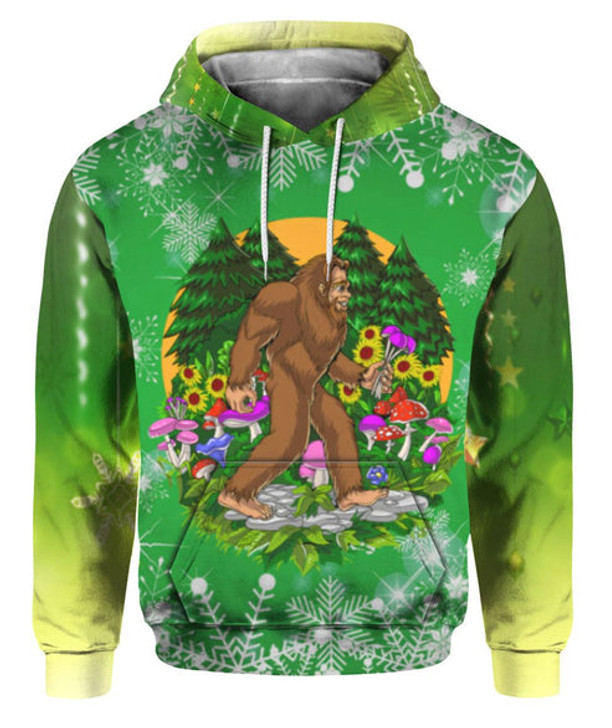 FUNSTUFFPRINT 3D Bigfoot Hide And Seek Christmas All Over 3D Hoodie and Zip Hoodie