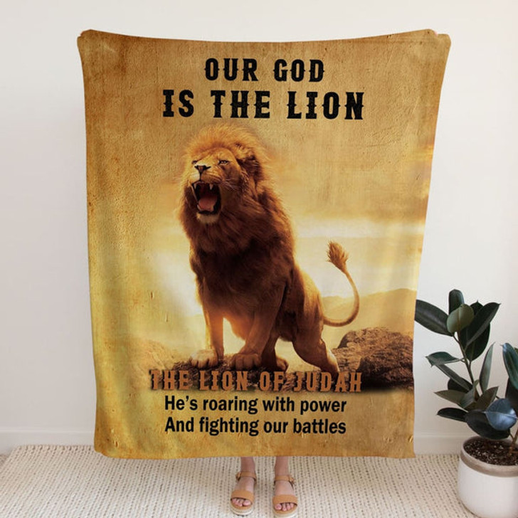 FUNSTUFFPRINT Our God Is The Lion Of Judah Fleece Blanket - Christian Blanket - Bible Verse Blanket