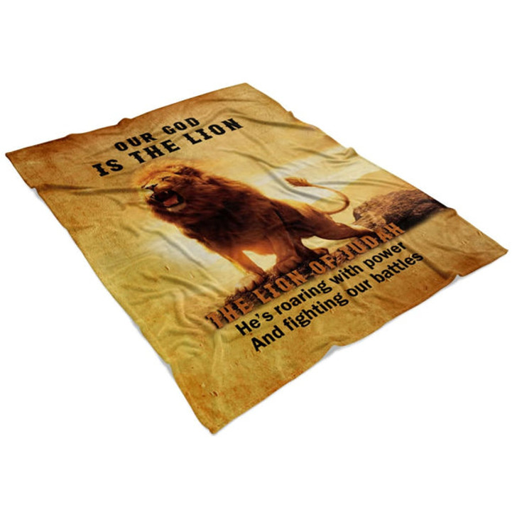 FUNSTUFFPRINT Our God Is The Lion Of Judah Fleece Blanket - Christian Blanket - Bible Verse Blanket