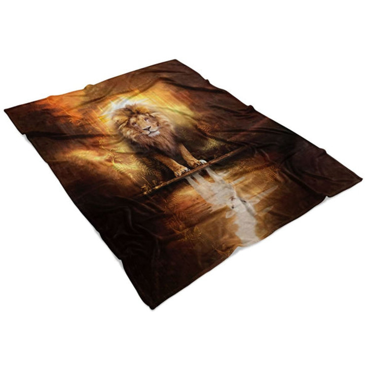 FUNSTUFFPRINT Lion And Lamb Jesus Lion Fleece Blanket - Christian Blanket - Bible Verse Blanket
