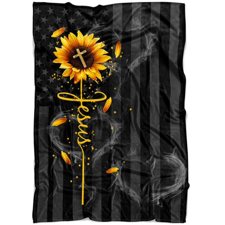 FUNSTUFFPRINT Jesus Cross Sunflower Fleece Blanket - Christian Blanket - Bible Verse Blanket