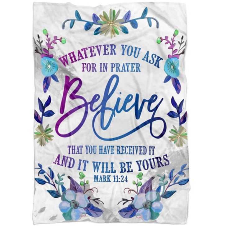 FUNSTUFFPRINT Pray Believe Receive Mark 1124 Fleece Blanket - Christian Blanket - Bible Verse Blanket