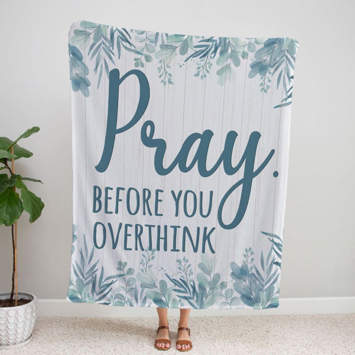 FUNSTUFFPRINT  Pray Before You Overthink Fleece Blanket - Christian Blanket - Bible Verse Blanket