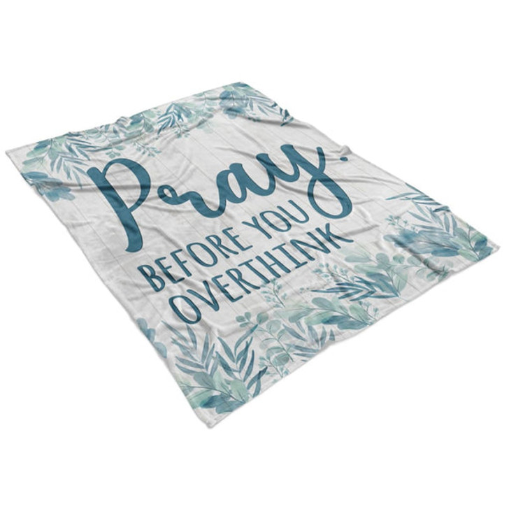 FUNSTUFFPRINT  Pray Before You Overthink Fleece Blanket - Christian Blanket - Bible Verse Blanket