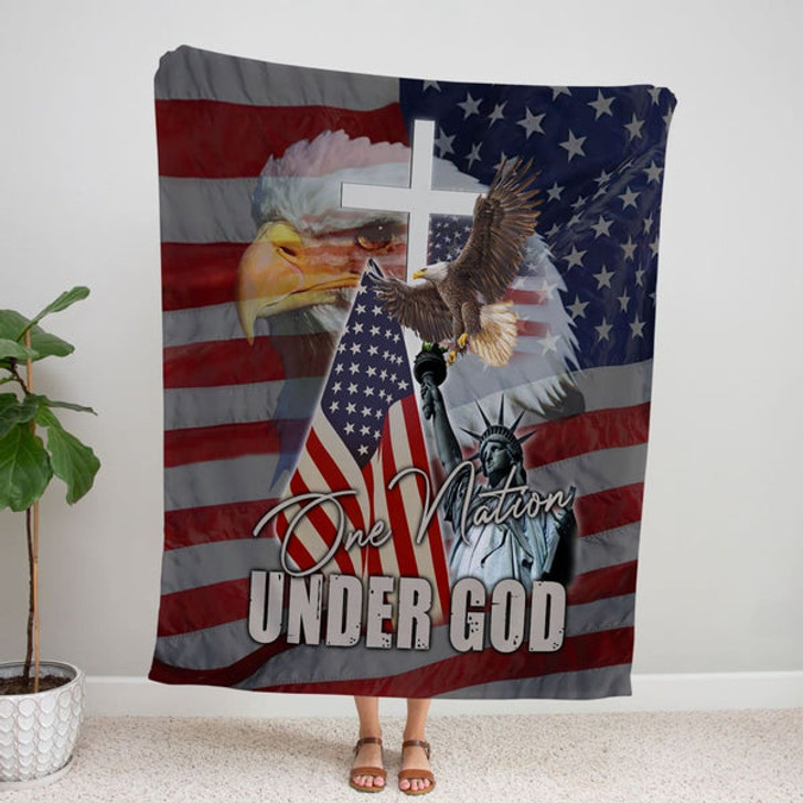 FUNSTUFFPRINT  One Nation Under God American Flag Fleece Blanket - Christian Blanket - Bible Verse Blanket