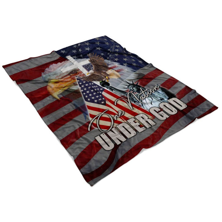 FUNSTUFFPRINT  One Nation Under God American Flag Fleece Blanket - Christian Blanket - Bible Verse Blanket