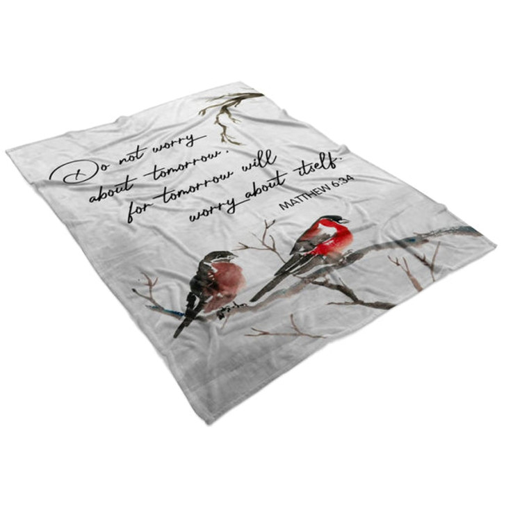 FUNSTUFFPRINT Matthew 634 Do Not Worry About Tomorrow Fleece Blanket - Christian Blanket - Bible Verse Blanket