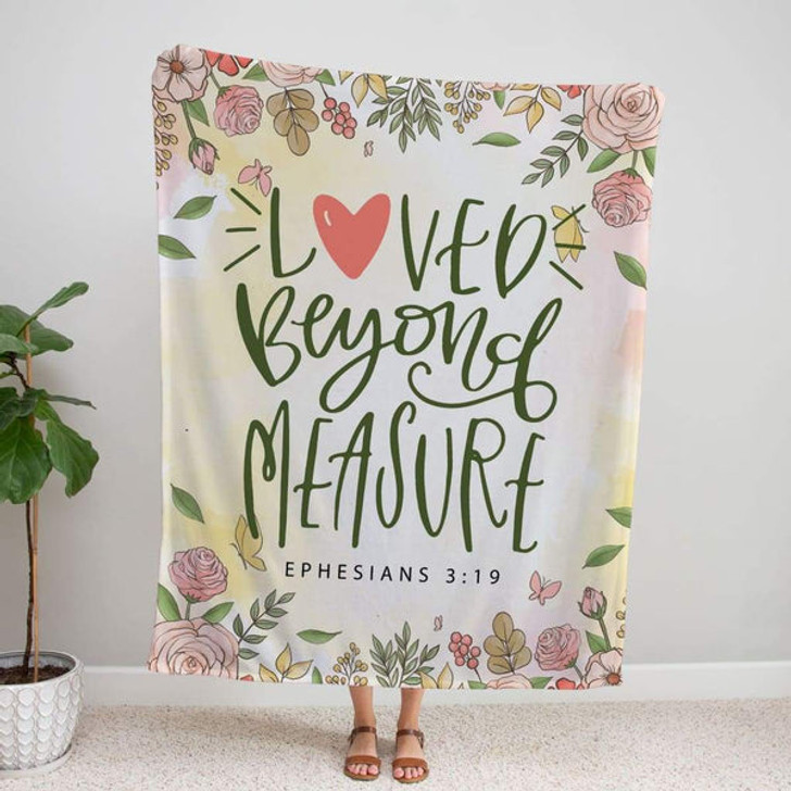 FUNSTUFFPRINT Loved Beyond Measure Ephesians 319 Fleece Blanket - Christian Blanket - Bible Verse Blanket
