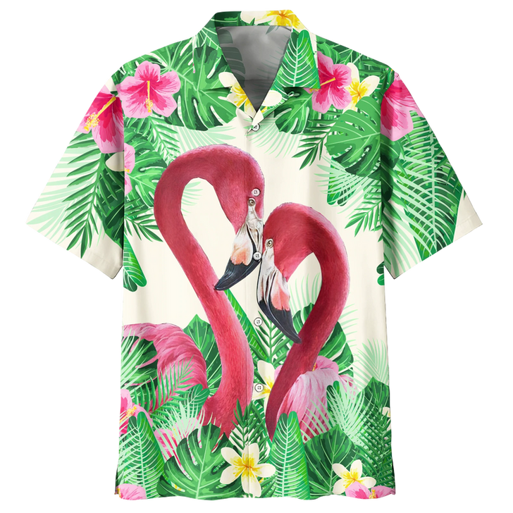 Flamingo Tropical Hawaiian Shirt, Flowers Flamingo Aloha Shirt, Men's Hawaiian Shirt