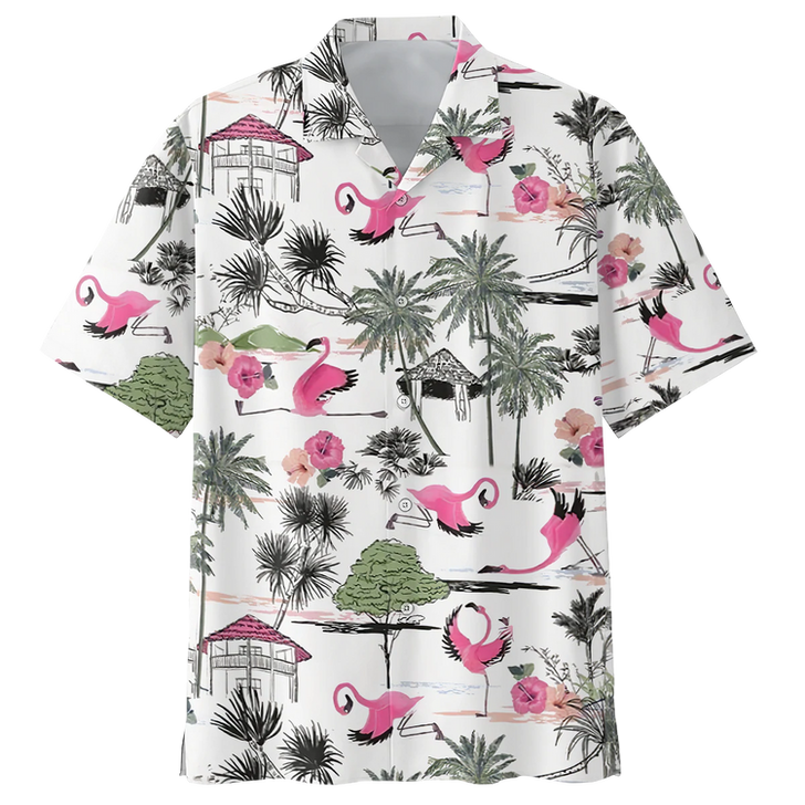 Flamingo Tropical Hawaiian Shirt, Flowers Flamingo Aloha Shirt, Men's Hawaiian Shirt