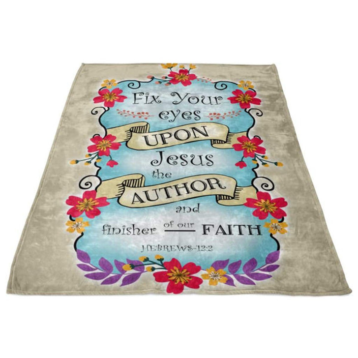 FUNSTUFFPRINT Hebrews 122 Fix Your Eyes Upon Jesus Fleece Blanket - Christian Blanket - Bible Verse Blanket