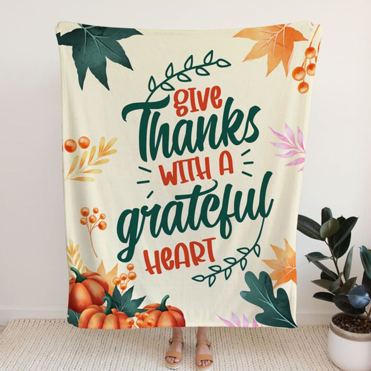 FUNSTUFFPRINT Give Thanks With A Grateful Heart 4 Fleece Blanket - Christian Blanket - Bible Verse Blanket