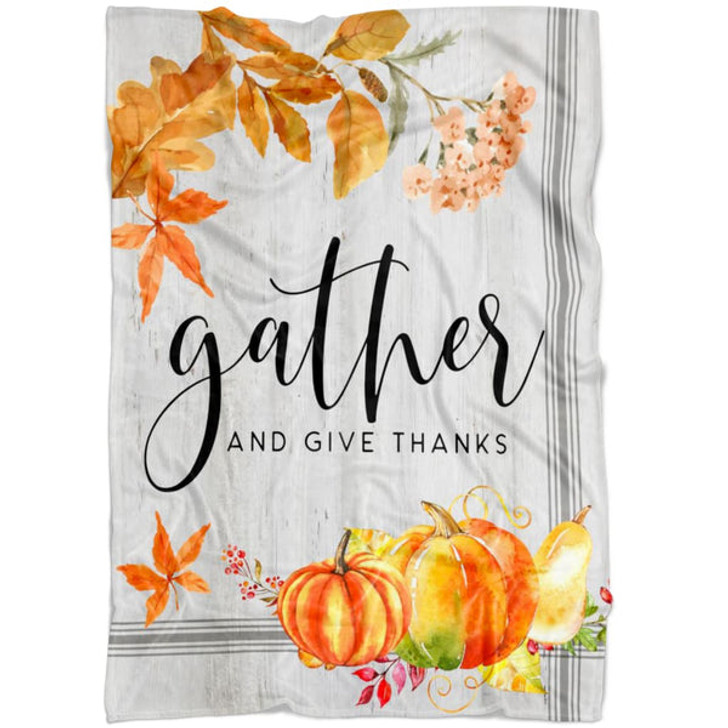 FUNSTUFFPRINT Gather And Give Thanks Fleece Blanket - Christian Blanket - Bible Verse Blanket
