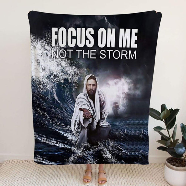 FUNSTUFFPRINT Focus On Me Not The Storm Fleece Blanket - Christian Blanket - Bible Verse Blanket