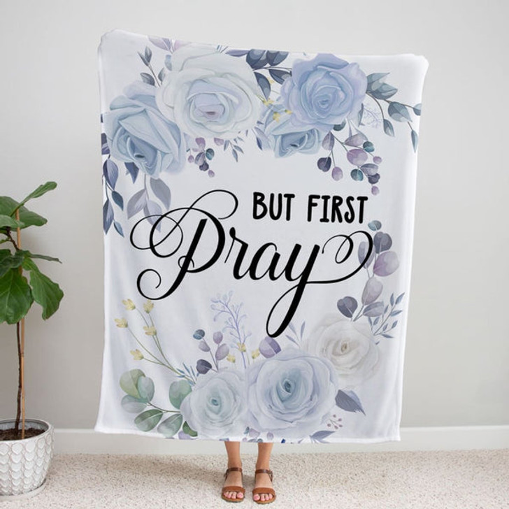 FUNSTUFFPRINT But First Pray Fleece Blanket - Christian Blanket - Bible Verse Blanket
