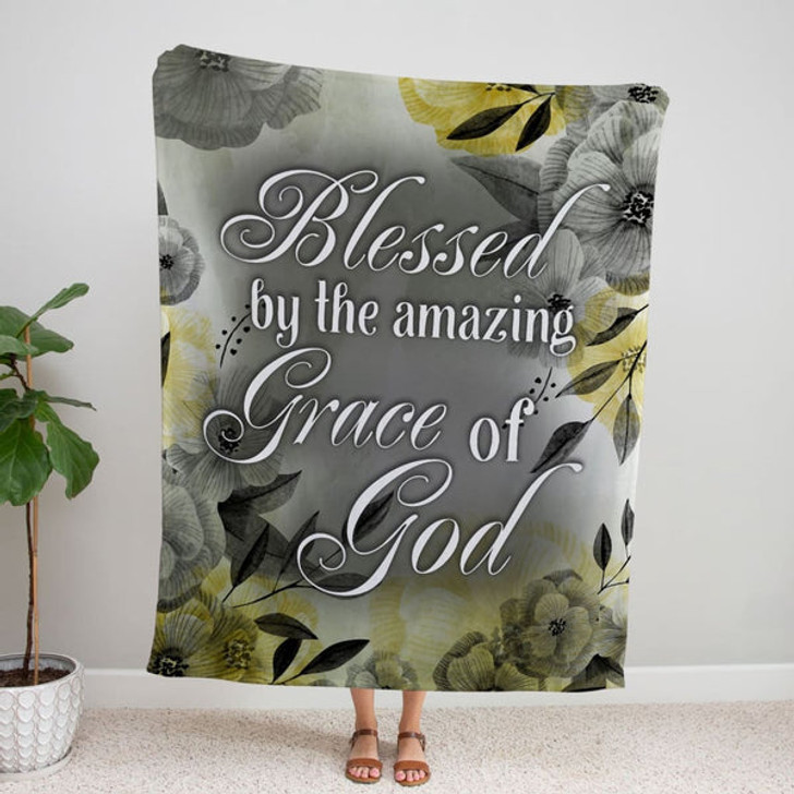 FUNSTUFFPRINT Blessed By The Amazing Grace Of God Fleece Blanket - Christian Blanket - Bible Verse Blanket