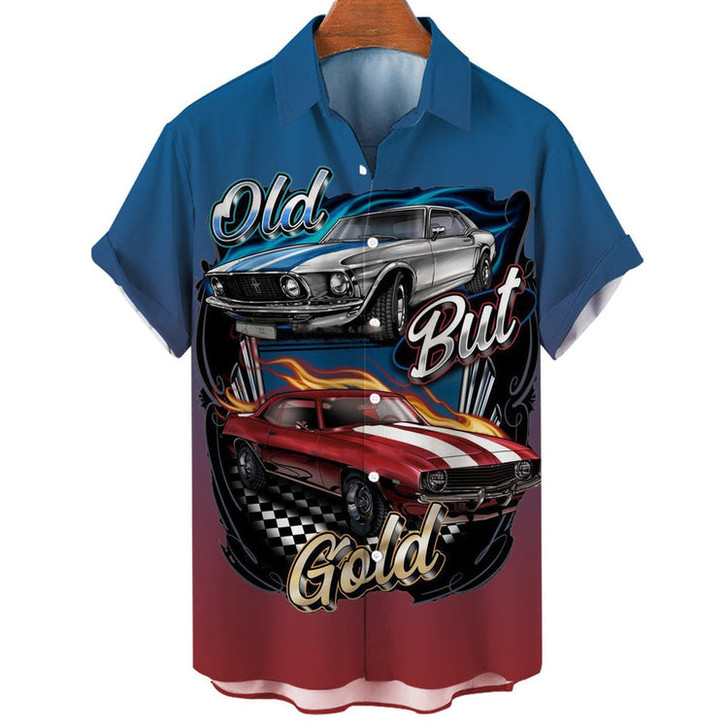 Hawaiian shirt vintage, Hawaii shirts mens, Men's Retro Contrast Color Stitching Garage Car Casual Shirt