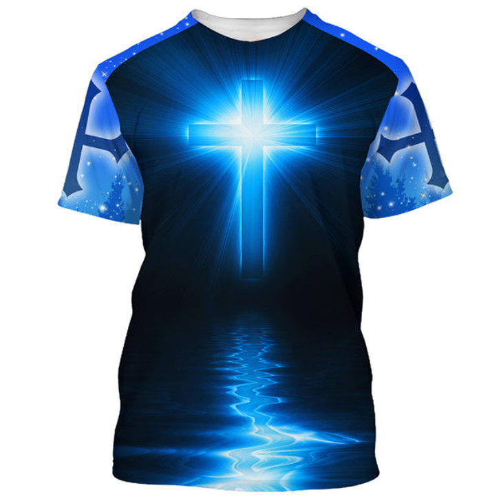 FUNSTUFFPRINT Jesus Is My God My King My Lord Lion Cross Light 3d T-Shirts - Christian Shirts For Men&Women Regular 3D T-shirt