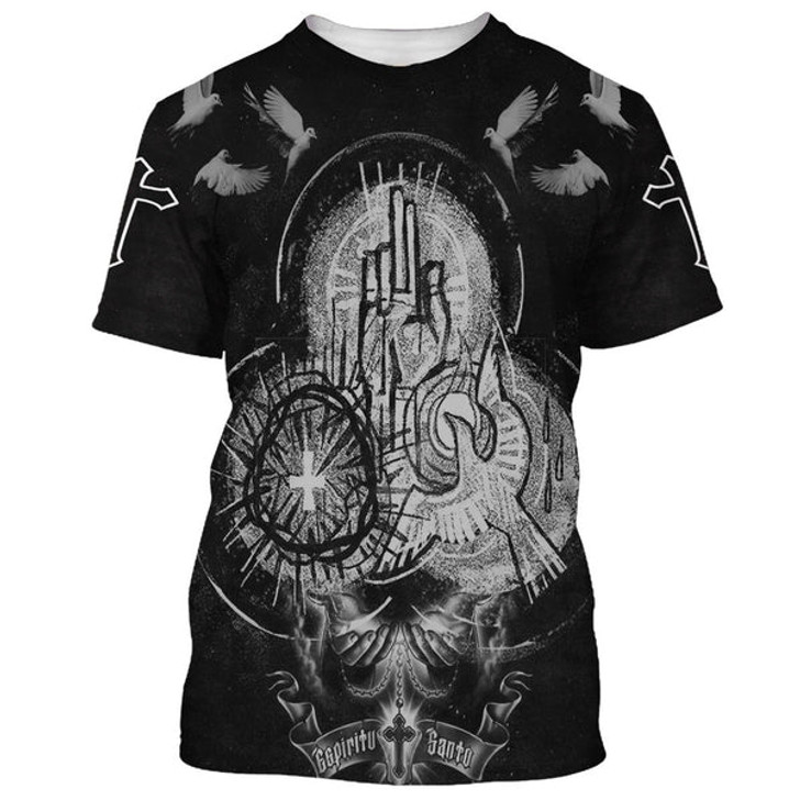 FUNSTUFFPRINT Cross With Rose 3d All Over Print Shirt - Christian 3d Shirts For Men Women 3D T-shirt