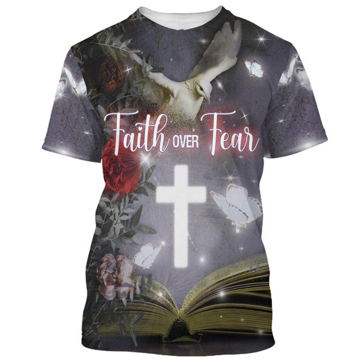 FUNSTUFFPRINT Faith Over Fear 3d All Over Print Shirt - Christian 3d Shirts For Men Women 3D T-shirt