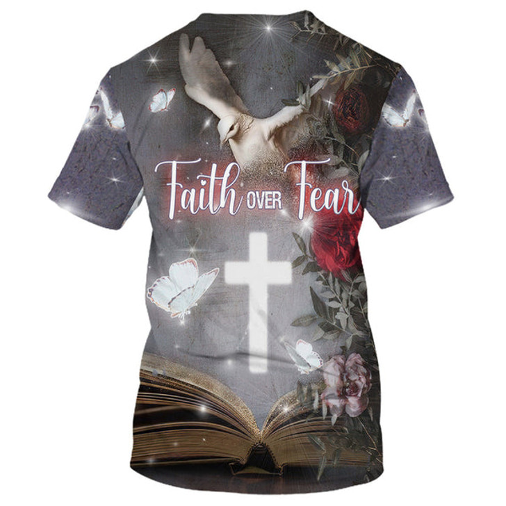FUNSTUFFPRINT Faith Over Fear 3d All Over Print Shirt - Christian 3d Shirts For Men Women 3D T-shirt