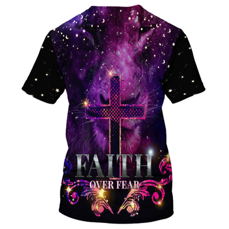 FUNSTUFFPRINT Faith Over Fear Cross 3d All Over Print Shirt - Christian 3d Shirts For Men Women 3D T-shirt