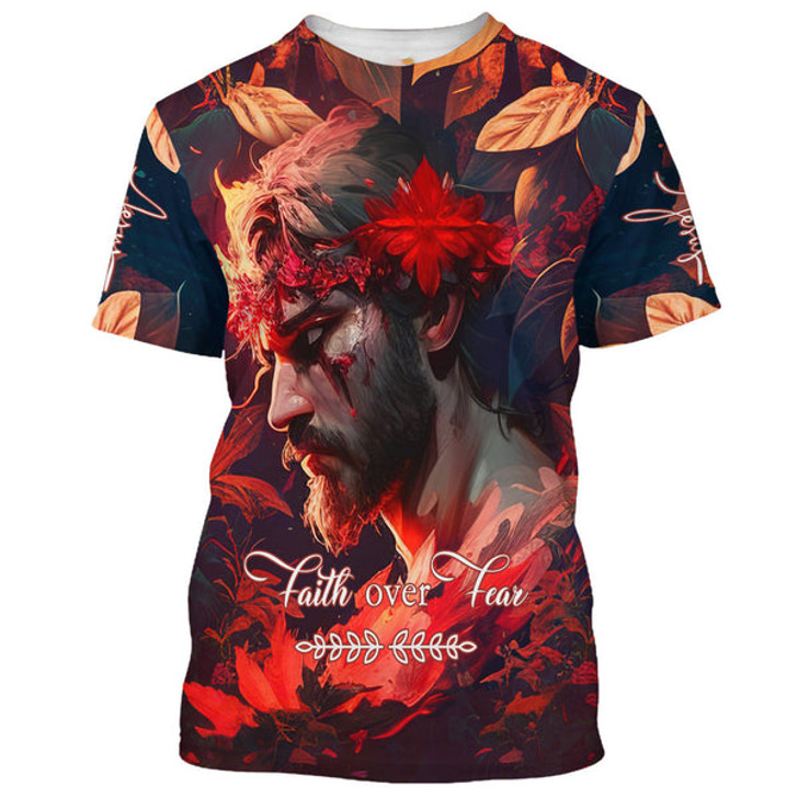 FUNSTUFFPRINT Faith Over Fear Jesus 3d All Over Print Shirt - Christian 3d Shirts For Men Women 3D T-shirt