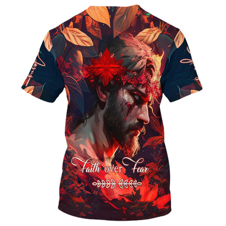 FUNSTUFFPRINT Faith Over Fear Jesus 3d All Over Print Shirt - Christian 3d Shirts For Men Women 3D T-shirt