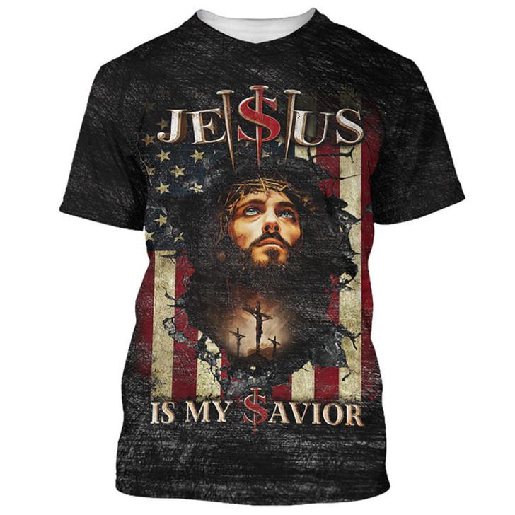 FUNSTUFFPRINT Jesus Is My Savior Portrait 3d All Over Print Shirt - Christian 3d Shirts For Men Women 3D T-shirt
