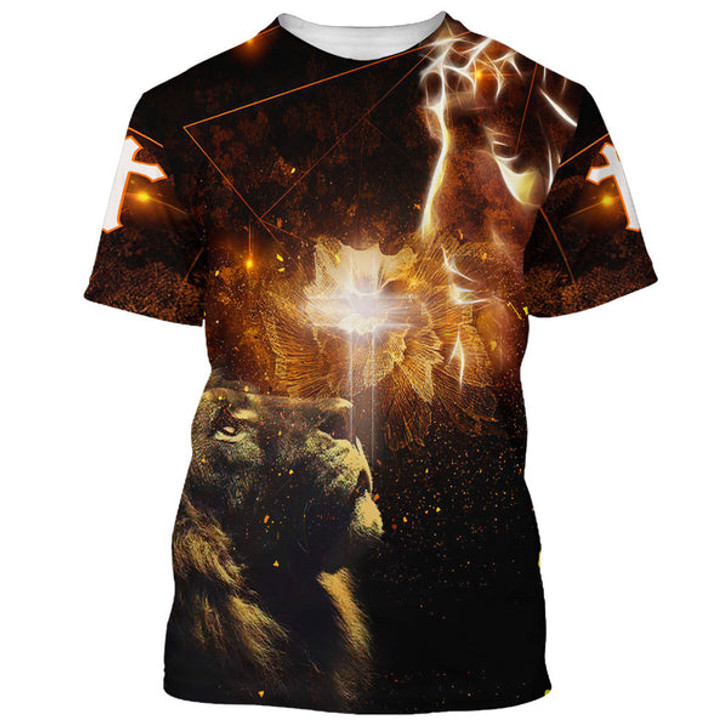 FUNSTUFFPRINT Lion And Cross 3d All Over Print Shirt - Christian 3d Shirts For Men Women 3D T-shirt