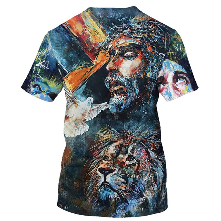 FUNSTUFFPRINT Lion And Jesus 3d All Over Print Shirt - Christian 3d Shirts For Men Women 3D T-shirt