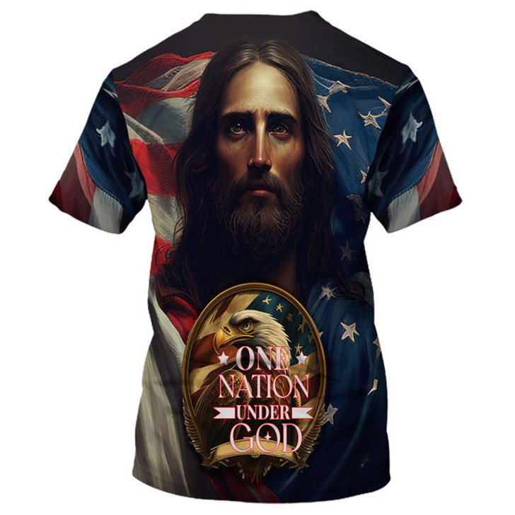 FUNSTUFFPRINT One Nation Under God Jesus Eagle America 3d All Over Print Shirt - Christian 3d Shirts For Men Women 3D T-shirt