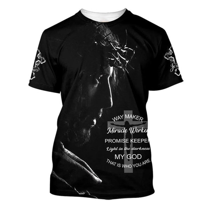 FUNSTUFFPRINT Way Maker Miracle Worker Promise Keeper Light Jesus Picture 3d All Over Print Shirt - Christian 3d Shirts For Men Women 3D T-shirt