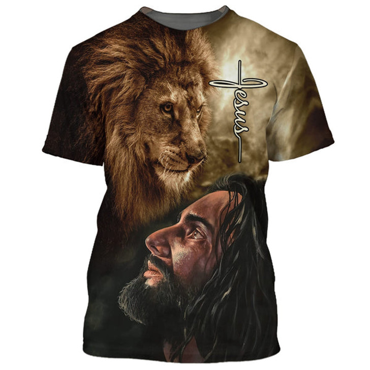 FUNSTUFFPRINT Christian Jesus Lion 3D All Over Printed Shirt for Men and Women 3D T-shirt