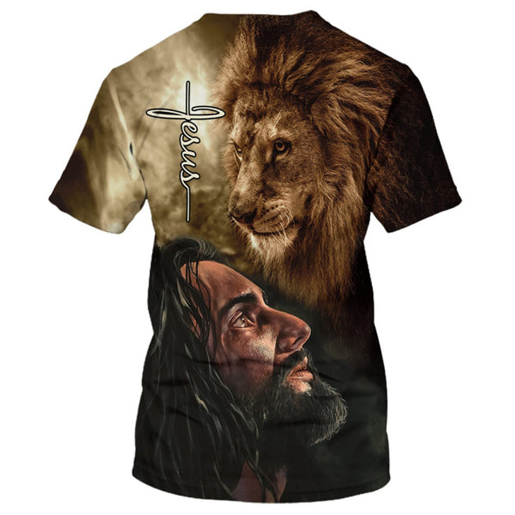 FUNSTUFFPRINT Christian Jesus Lion 3D All Over Printed Shirt for Men and Women 3D T-shirt