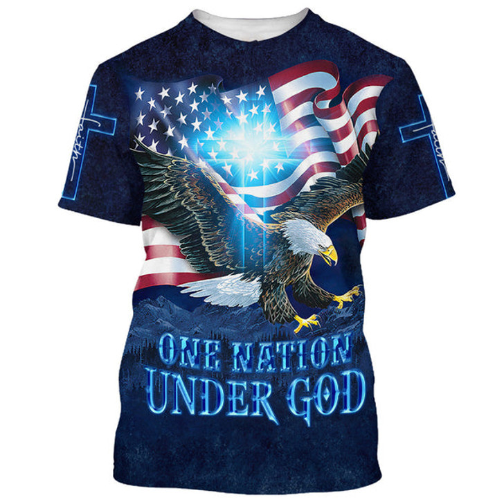 FUNSTUFFPRINT Eagle American Flag One Nation Under God 3D All Over Printed Shirt for Men and Women 3D T-shirt