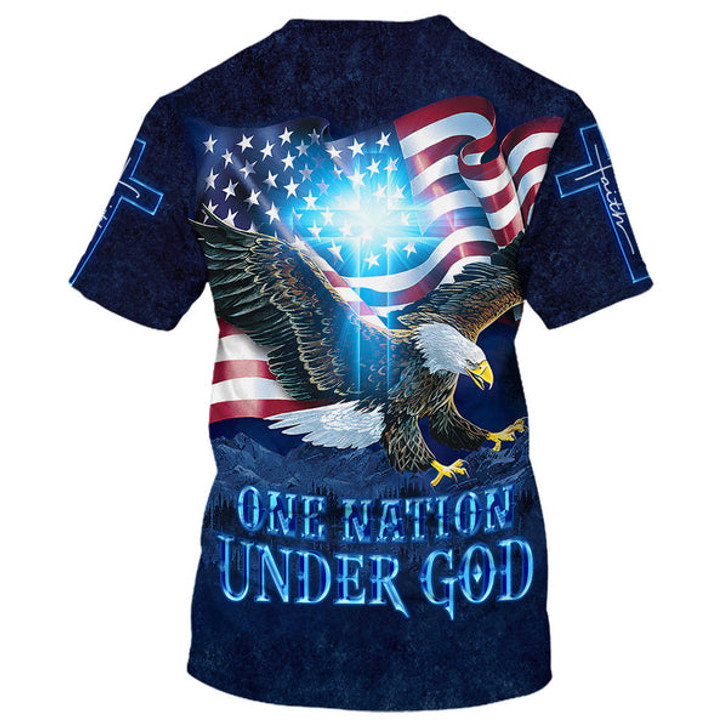 FUNSTUFFPRINT Eagle American Flag One Nation Under God 3D All Over Printed Shirt for Men and Women 3D T-shirt