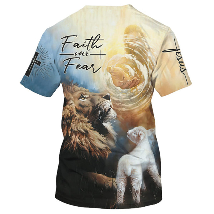 FUNSTUFFPRINT Faith Over Fear Jesus Lion Lamb 3D All Over Printed Shirt for Men and Women 3D T-shirt